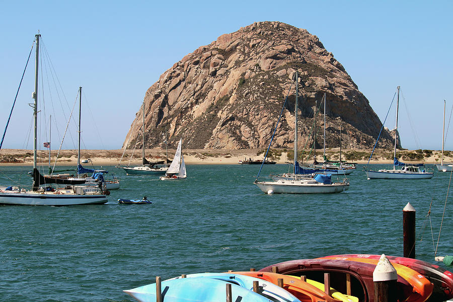 Kayaks and Morro Rock Photograph by Art Block Collections