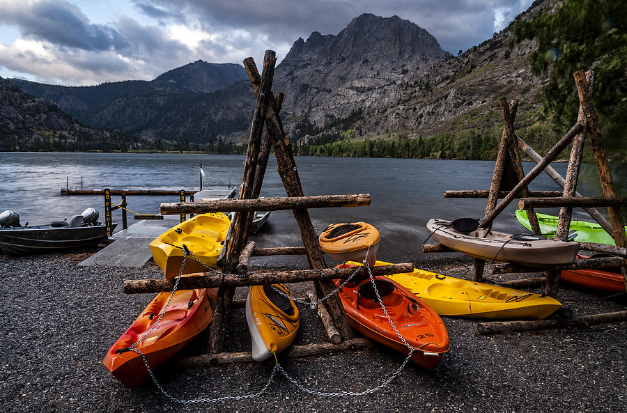 Mountain Photograph - Kayaks at Silver Lake  by Cat Connor