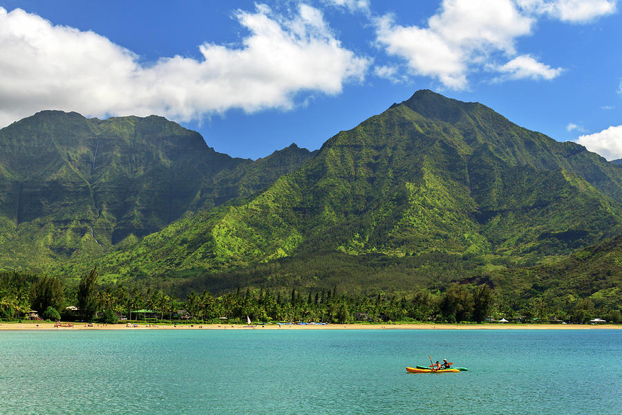 Kayaks In Hanalei Bay Photograph by James Eddy
