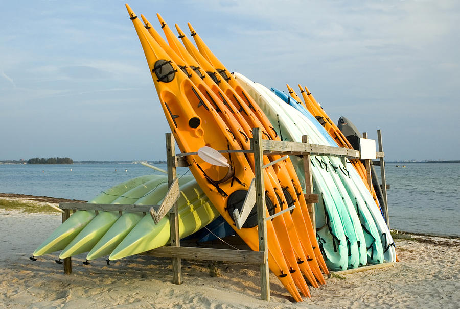 Beach Photograph - Kayaks in Racks by Stacey Lynn Payne