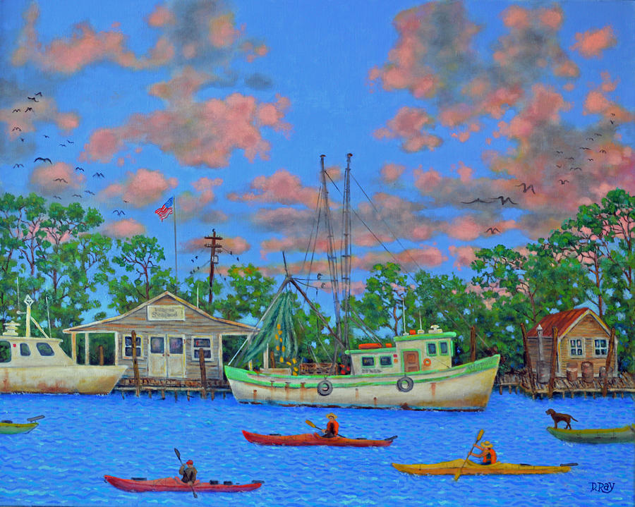 kayaks on the Creek Painting by Dwain Ray