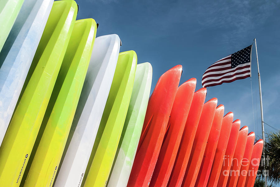 Kayaks with Flag Photograph by John Greco