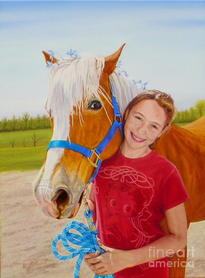 Girl And Pony Painting - Kayla and Pockets  Birthday Pony by Guy C Lockwood
