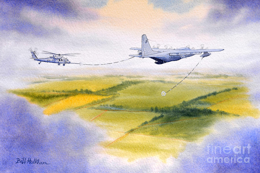 KC-130 Tanker Aircraft Refueling Pave Hawk Painting by Bill Holkham