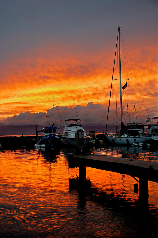 Sunset Photograph - Ke Ahi - Means like fire in Hawaiian - Intense Orange Sunset at Lahaina Harbor by Nature  Photographer