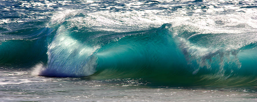 Nature Photograph - Ke ale - An aqua toned wave curls on a beach in Hawaii by Nature  Photographer
