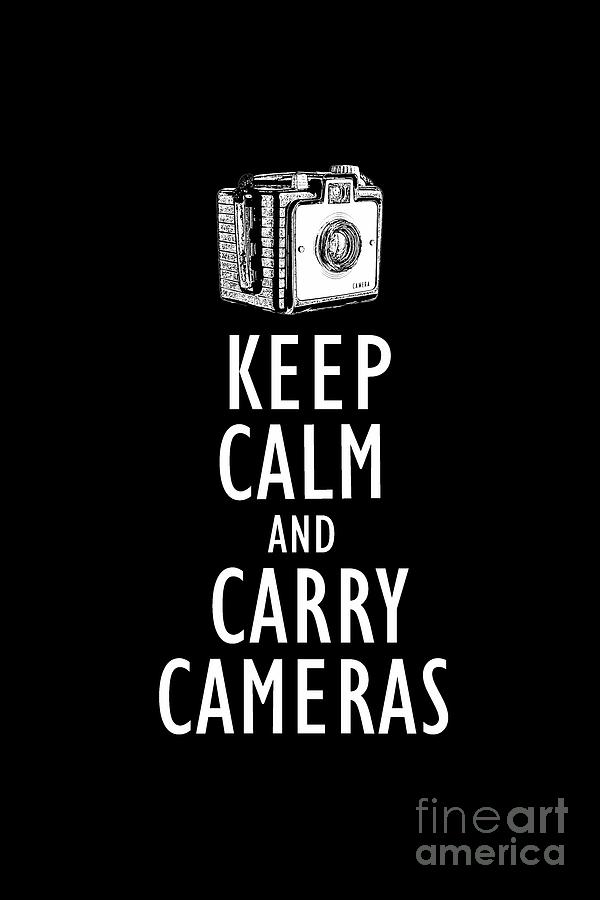 Keep Calm and Carry Cameras tee Drawing by Edward Fielding