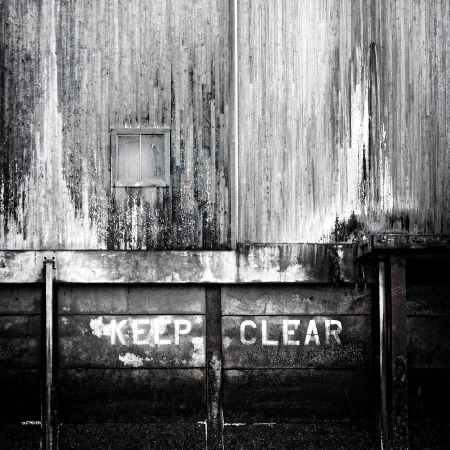 Black And White Photograph - Keep Clear Industrial Art by Carol Leigh