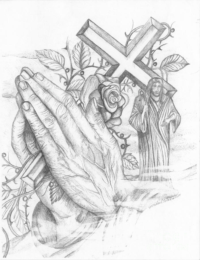 crosses with praying hands drawings