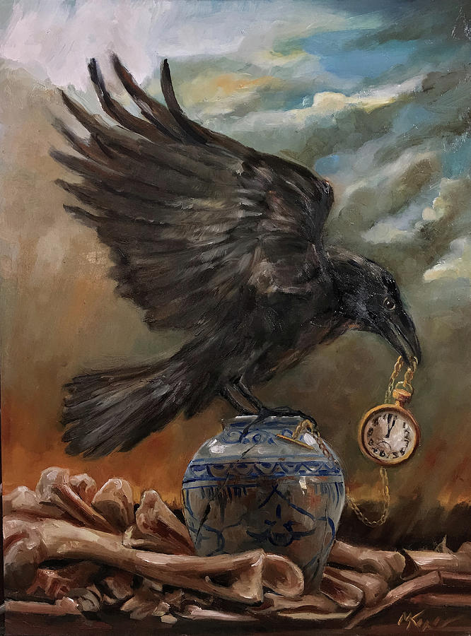 Raven Painting - Keeper of Time by Margot King
