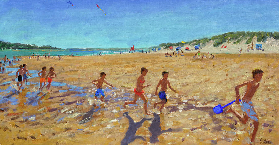 Beach Painting - Keeping fit, Wells next to the Sea  by Andrew Macara