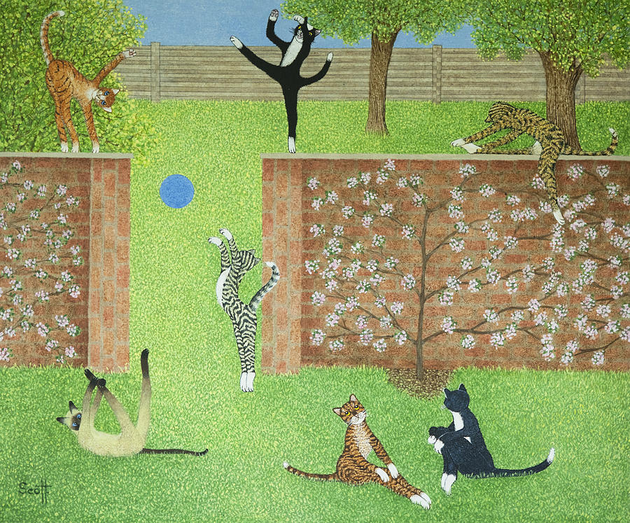 Cat Painting - Keeping on ones toes by Pat Scott