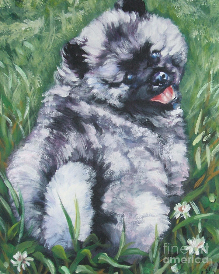 Keeshond Pup in Clover Painting by Lee Ann Shepard