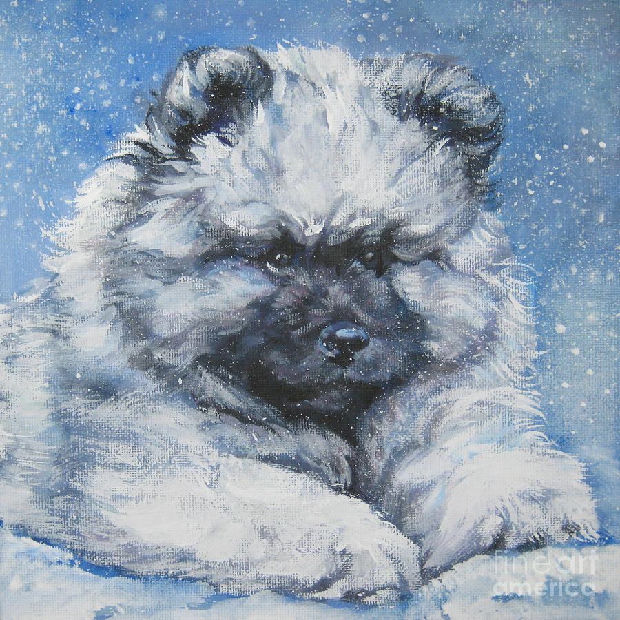 keeshond Puppy in the Snow Painting by Lee Ann Shepard