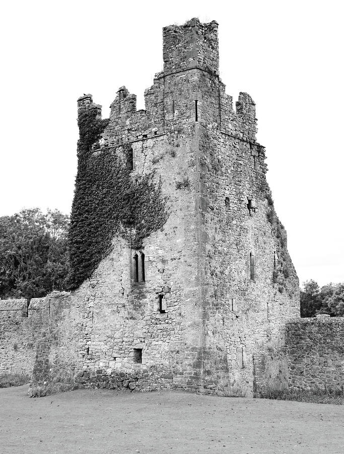 Kells Irish Priory Ivy Covered Medieval Castle Tower House County Kilkenny Ireland Black and White Photograph by Shawn OBrien