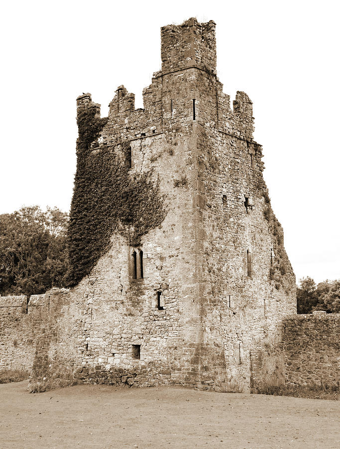 Kells Irish Priory Ivy Covered Medieval Castle Tower House County Kilkenny Ireland Sepia Photograph by Shawn OBrien