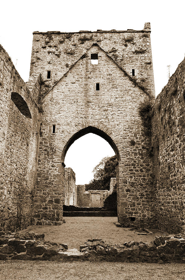 Kells Priory Arched Entry Beneath Tower County Kilkenny Ireland Sepia Photograph by Shawn OBrien