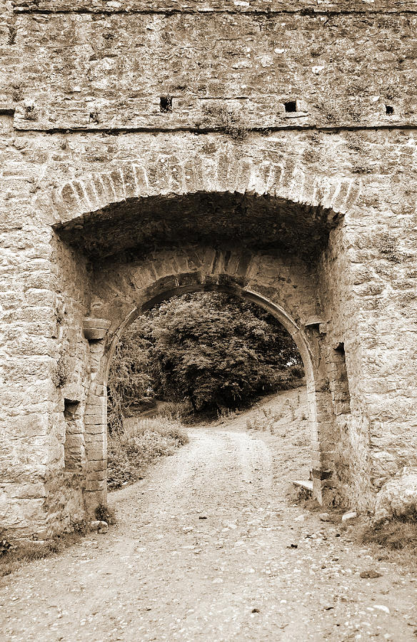 Kells Priory Gatehouse and Dirt Road Medieval Ruin County Kilkenny Ireland Sepia Photograph by Shawn OBrien
