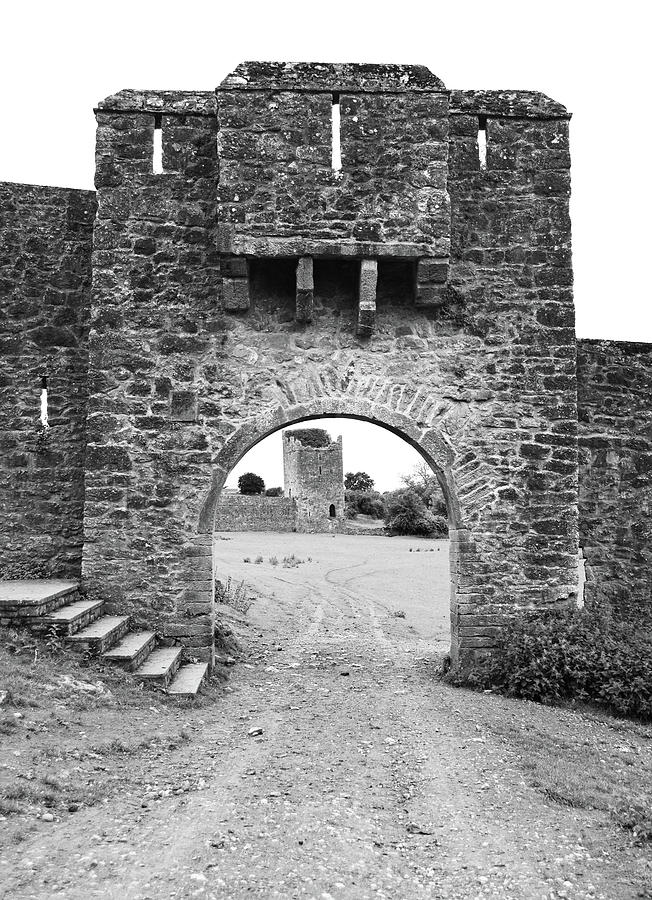 Kells Priory Gatehouse with Arrow Loops Medieval Ruin County Kilkenny Ireland Black and White Photograph by Shawn OBrien