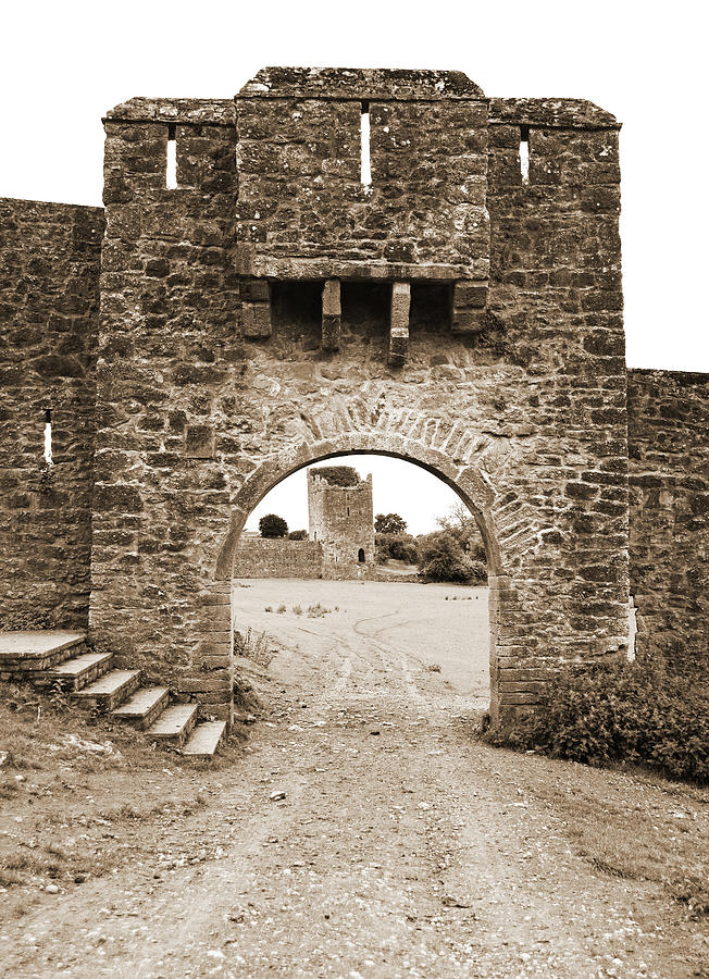 Kells Priory Gatehouse with Arrow Loops Medieval Ruin County Kilkenny Ireland Sepia Photograph by Shawn OBrien
