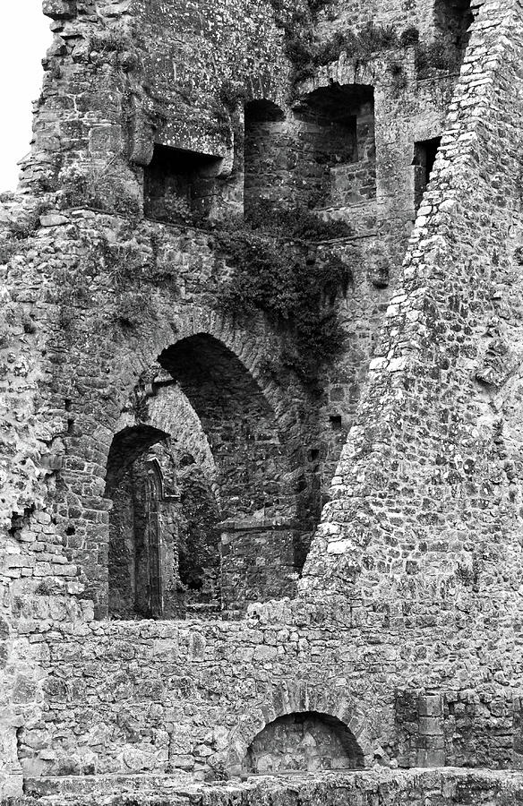 Kells Priory Ireland Tower House Interior Ruins County Kilkenny Black and White Photograph by Shawn OBrien