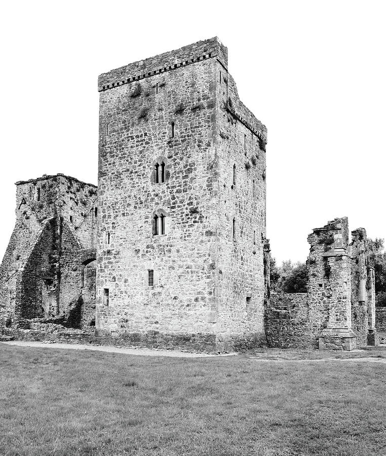 Kells Priory Irish Medieval Castle Tower House County Kilkenny Ireland Black and White Photograph by Shawn OBrien
