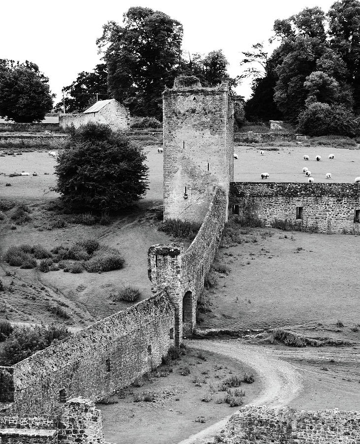 Kells Priory Outer Wall Gatehouse and Fortified Tower County Kilkenny Ireland Black and White Photograph by Shawn OBrien