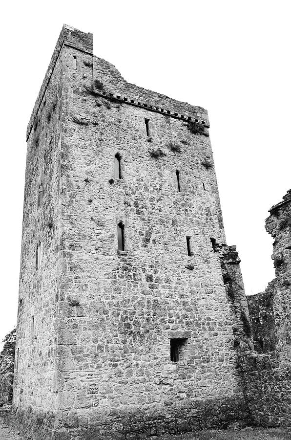 Kells Priory Restored Medieval Irish Castle Tower House County Kilkenny Ireland Black and White Photograph by Shawn OBrien