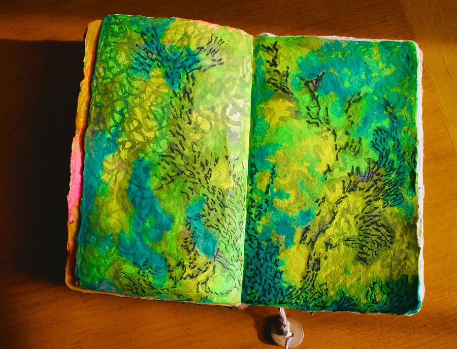Kelp Abstraction in my Artists Journal Mixed Media by Polly Castor