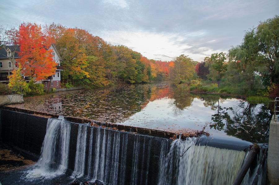 Kennebunk Maine - Mousam River Dam in Autumn Photograph by Bill Cannon