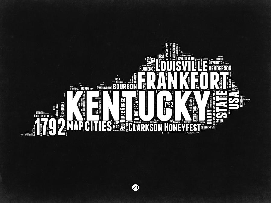Independence Day Digital Art - Kentucky Black and White Word cloud Map by Naxart Studio