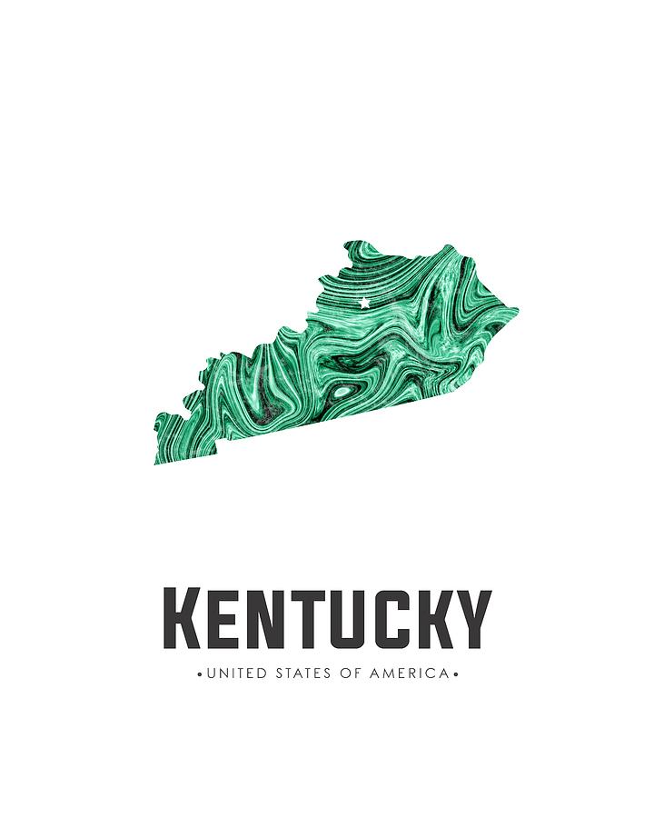 Kentucky Map Art Abstract in Green Mixed Media by Studio Grafiikka
