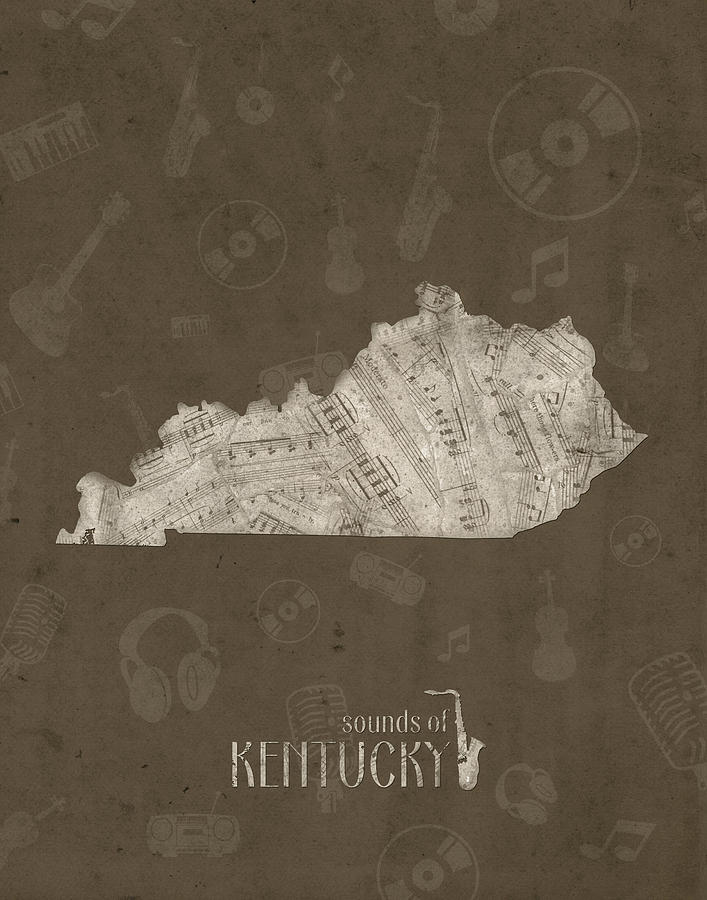 Kentucky Map Music Notes 3 Digital Art