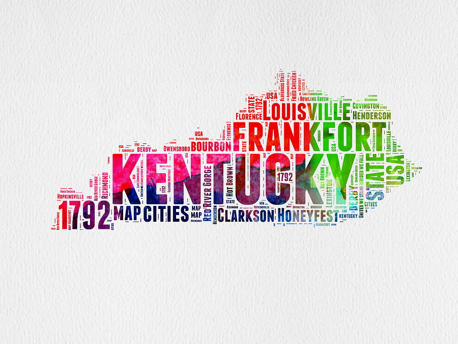 Independence Day Digital Art - Kentucky Watercolor Word Cloud Map by Naxart Studio