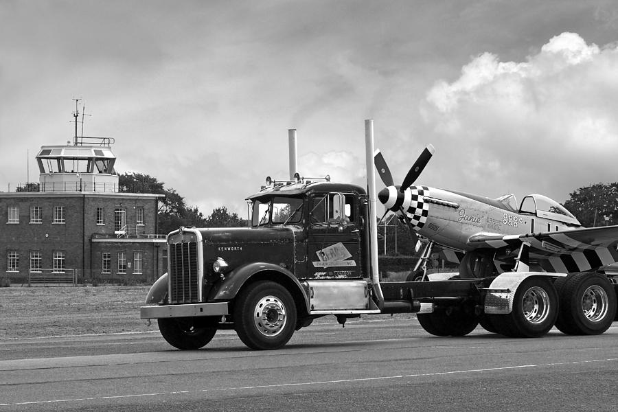 Kenworth Hauling p-51 Black and White Photograph by Gill Billington