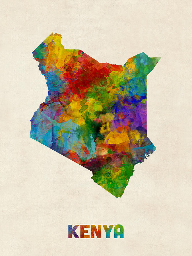 Kenya Watercolor Map Digital Art by Michael Tompsett