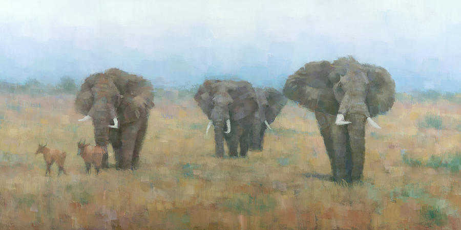 Kenyan Elephants Painting by Steve Mitchell