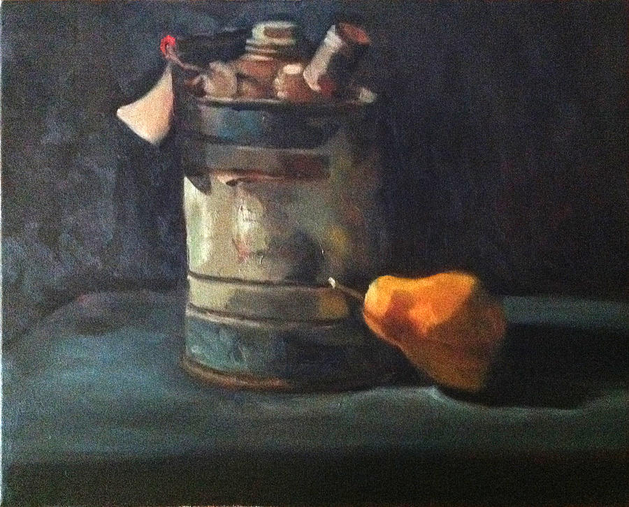 Pear Painting - Kerosene Can with Pear by Mary Marin