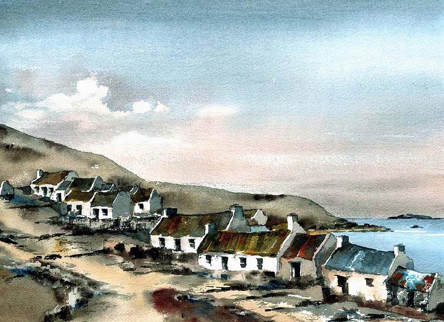 Kerry.... an baile on the bigger Blasket Painting by Val Byrne