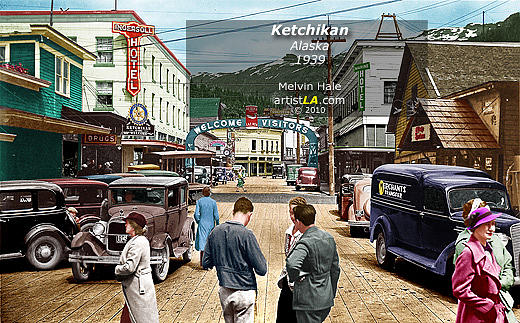 Vintage Painting - Ketchikan Alaska c1939 by Melvin Hale ArtistLA by Melvin Hale