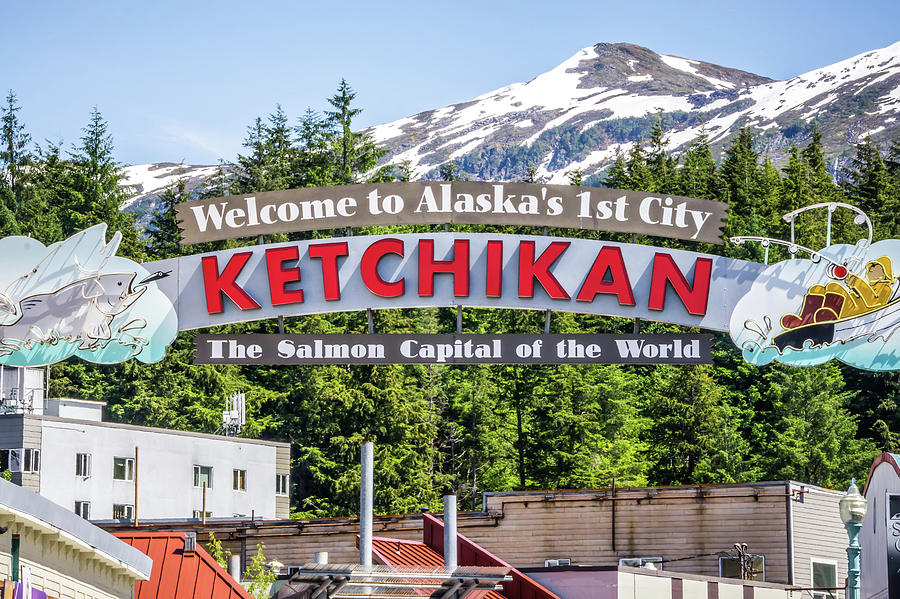 Ketchikan Slaska Welcome To Salmon Capital Of The World Sign Photograph by Alex Grichenko