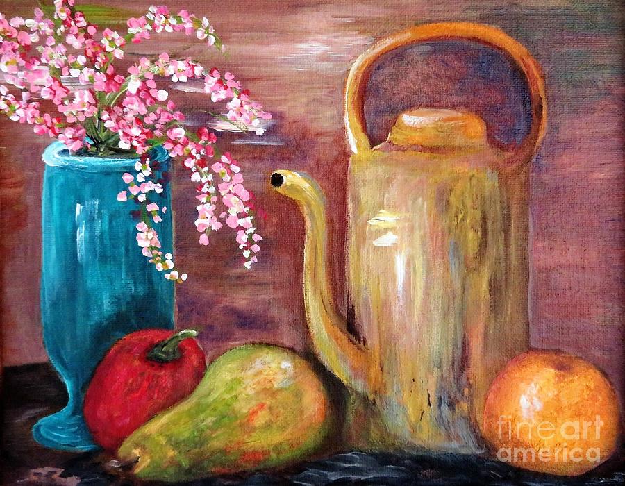 Kettle And Fruit Painting