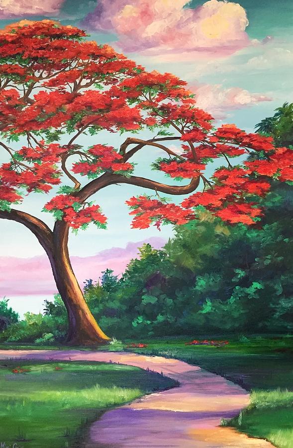 Kevins Poinciana tree Painting by Michell Givens