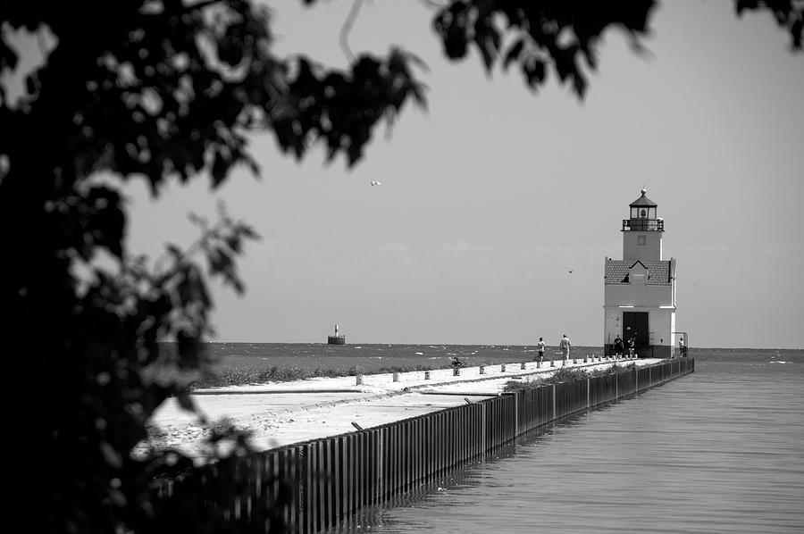 Kewaunee Pierhead Lighthouse Wisconsin 01 BW Photograph by Thomas Woolworth