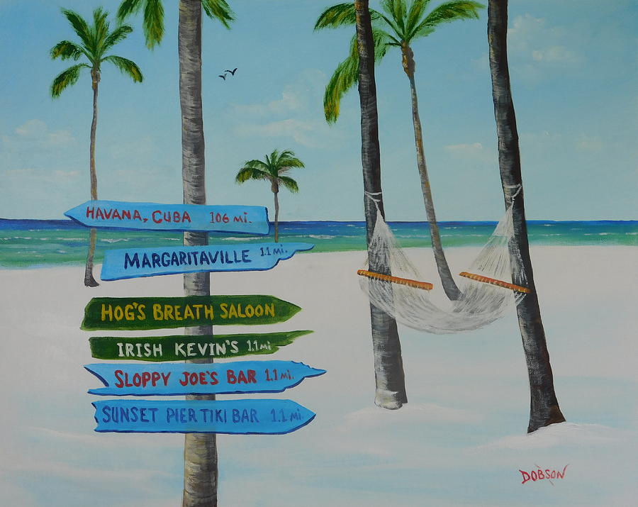 Key West Florida Directions For My Pub Crawl Painting by Lloyd Dobson