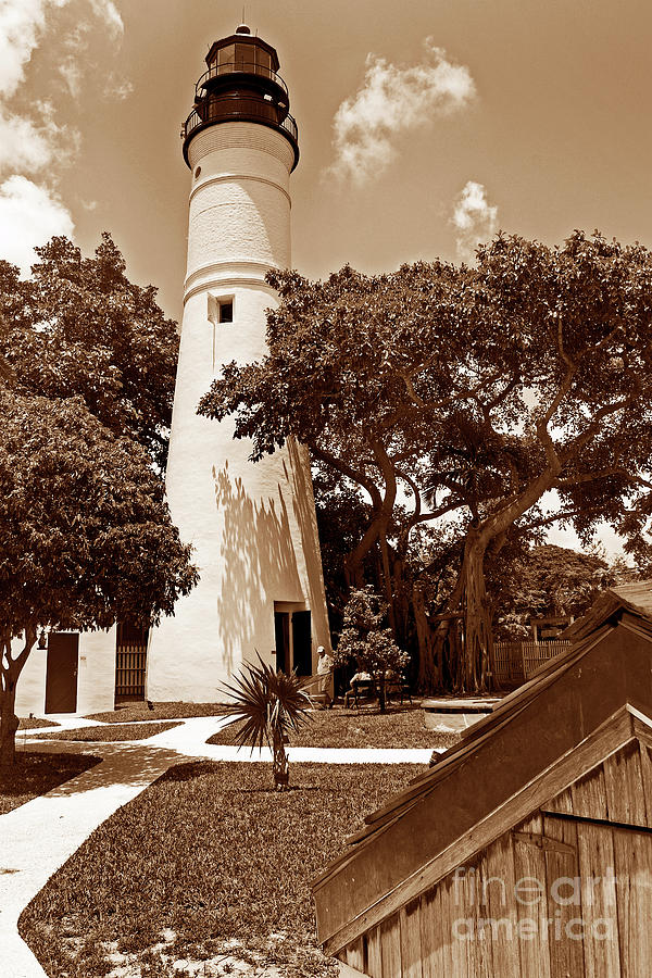 Key West Lighthouse Sepia Photograph by Skip Willits