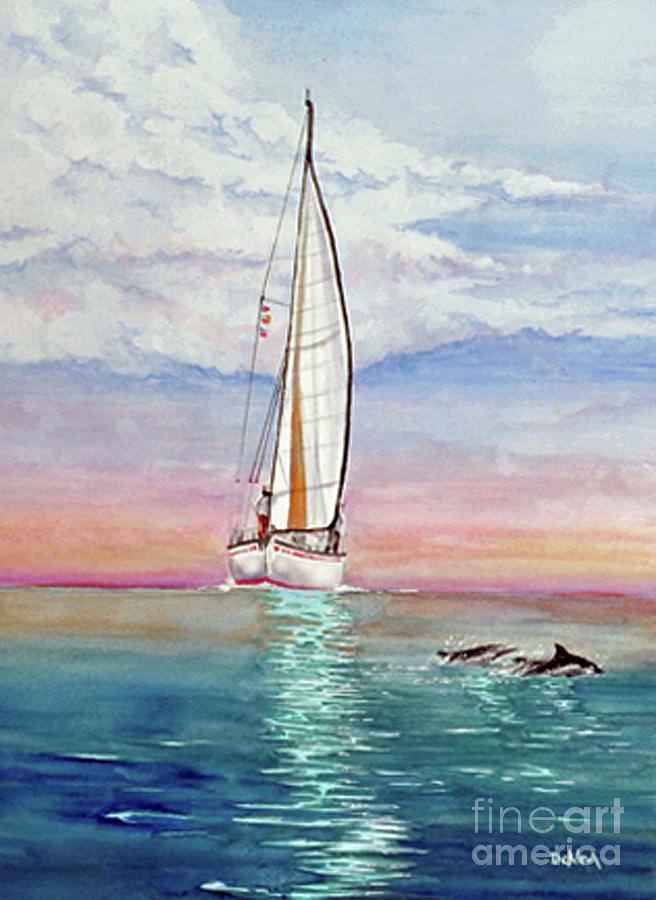 Dolphin Painting - Key West Sailboat by Joe Dekleva