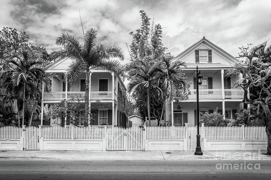 Key West Style Homes, Florida, Black And  White Photograph by Liesl Walsh