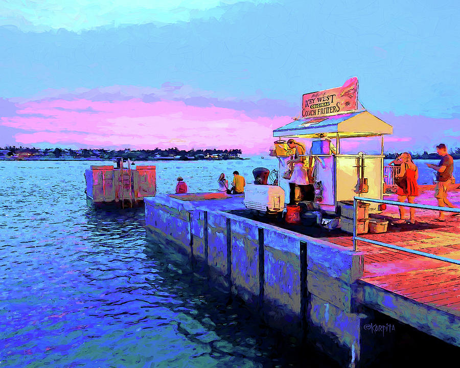 Key West Sunset and Conch Fritters Digital Art by Rebecca Korpita