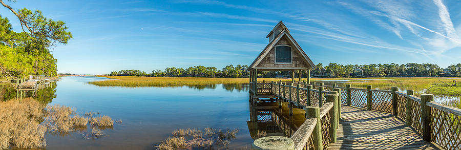 Nature Photograph - Kiawah Island Boathouse Panoramic by Donnie Whitaker